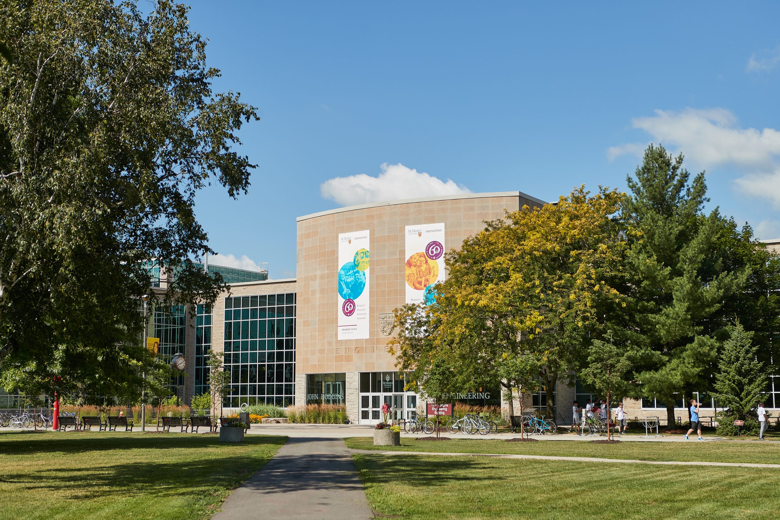 Outside view of John Hodgins Building on a sunny day.