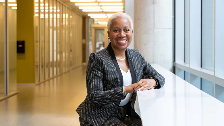 Juliet Daniel sits in the lobby of LR Wilson Hall, McMaster University.