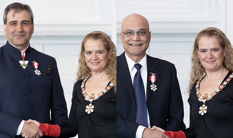 Left, Mohit Bhandari with Gov. Gen. Julie Payette, and right, Jamal Deen with Gov. Gen. Julie Payette at Rideau Hall on March 14, 2019. (Photo courtesy Sgt. Johanie Maheu, Rideau Hall ©OSGG, 2019).