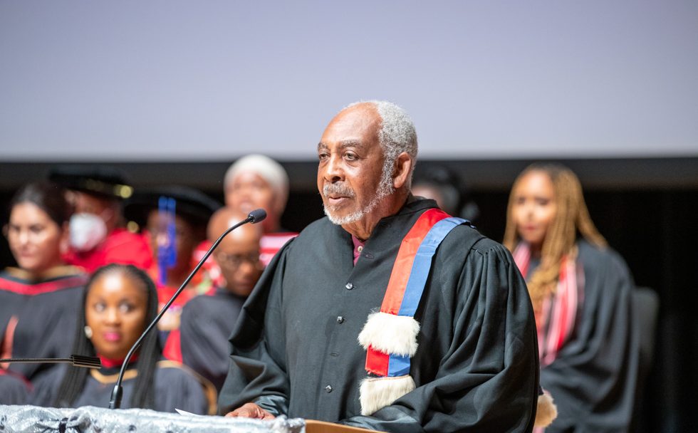 ACFAM co-founder and Professor Emeritus Gary Warner speaks at a convocation.